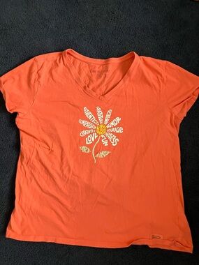 Life is Good Women's Orange V-Neck Graphic Tee - Love & Positivity xl